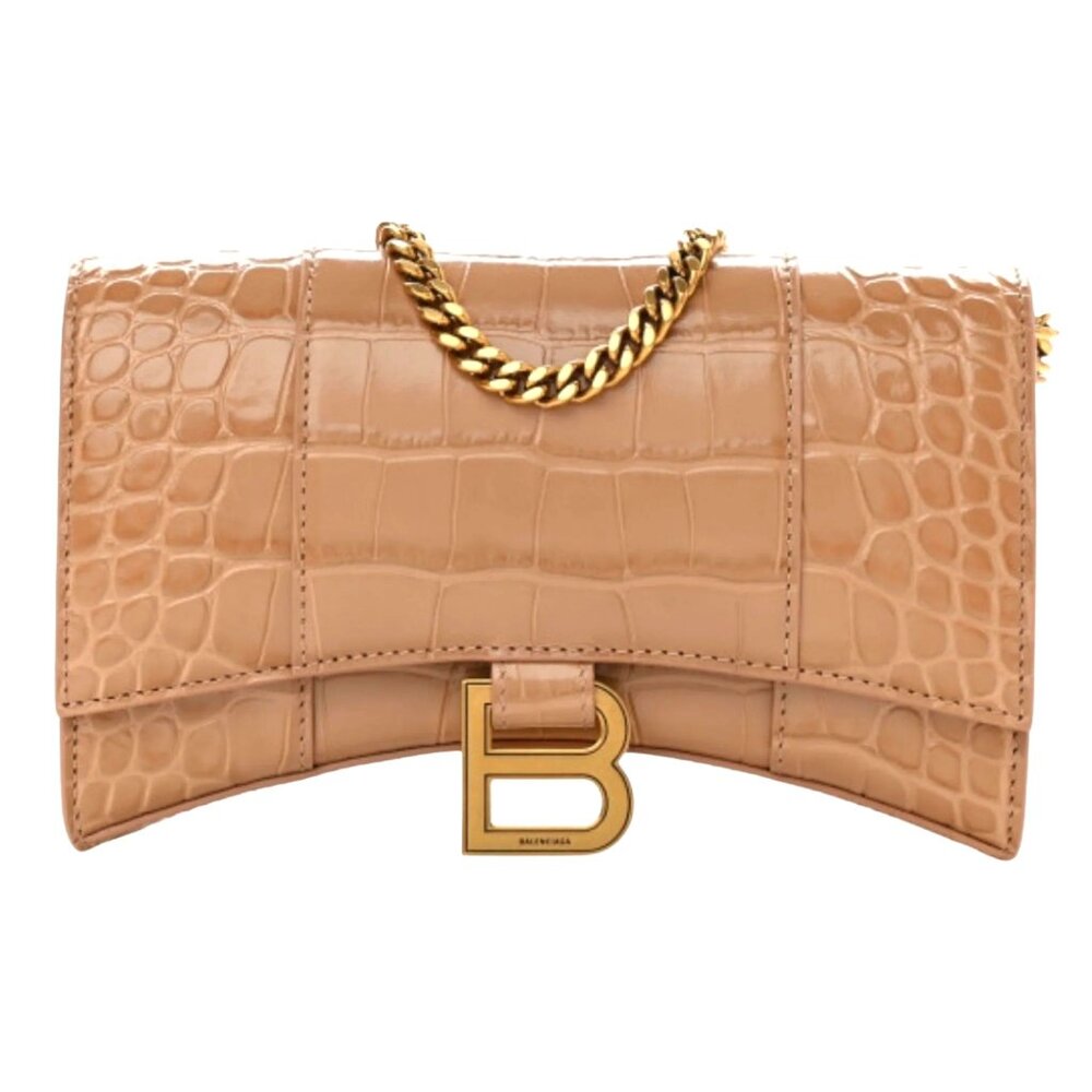 Balenciaga Nude Croco Embossed Hourglass Bag Removable Chain Strap